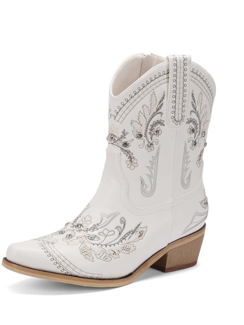 Rhinestone Ankle Cowboy Boots for Women Embroidered Short Cowgirl Boots with Low